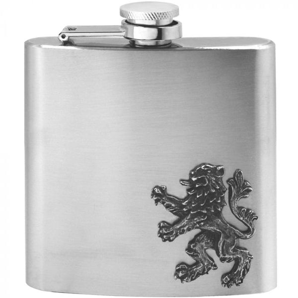 Rampant lion badge hip flask